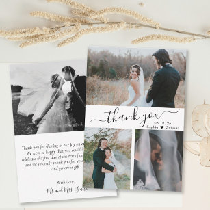 Elegant Script Wedding Photo Collage Thank You Car
