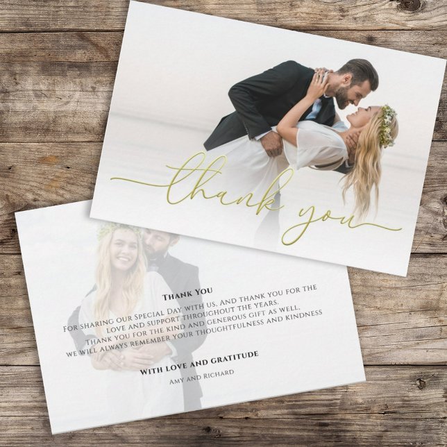 Elegant Script Wedding Photo Custom  Thank You Card (Creator Uploaded)