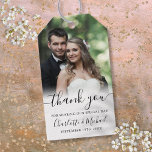 Elegant Script Wedding Photo Favour Thank You  Gift Tags<br><div class="desc">Featuring signature style names,  this elegant black and white tag can be personalized with your special photo and thank you information in chic lettering. Designed by Thisisnotme©</div>