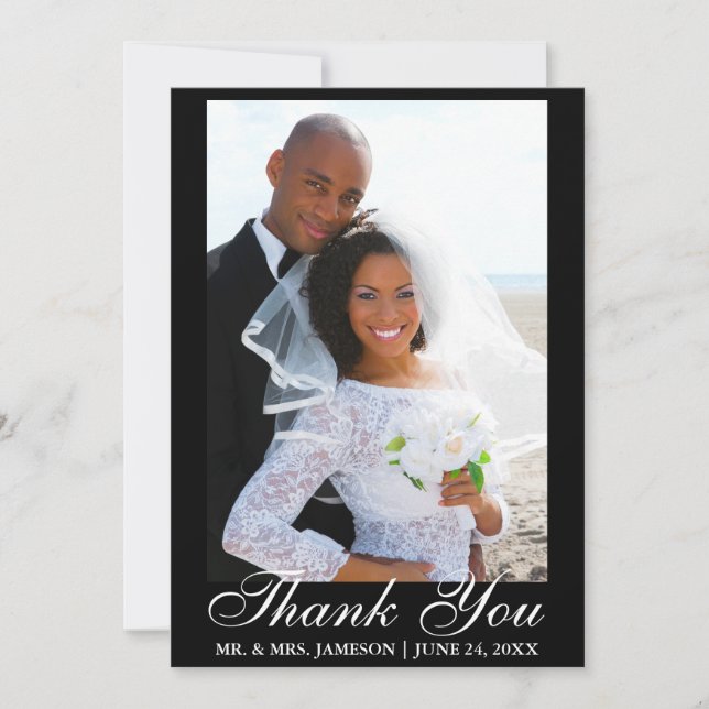 Elegant Script Wedding Photo Thank You (Front)