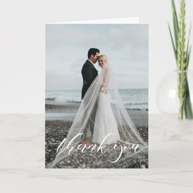 Elegant Script Wedding Photo Thank You (Front)