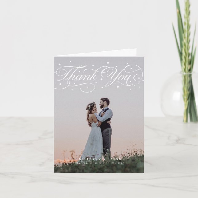 Elegant Script Wedding Photo Thank You Card (Front)