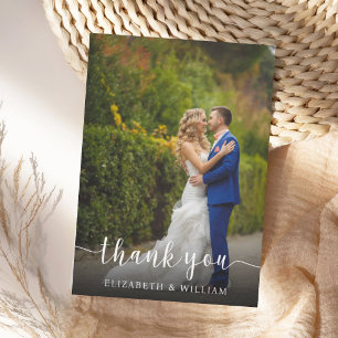 Elegant Script Wedding Photo   Thank You Card