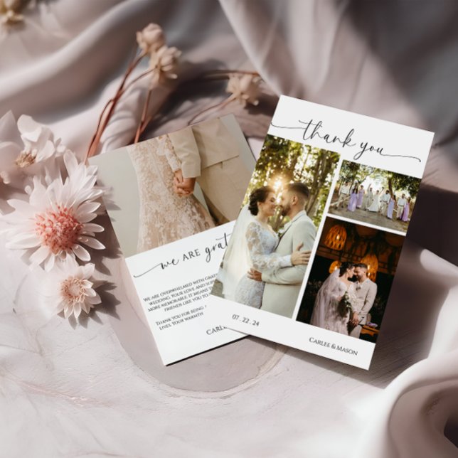 Elegant Script Wedding Photo Thank You Card (Creator Uploaded)