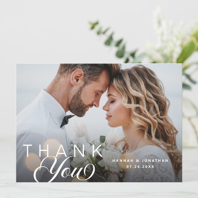 Elegant Script  Wedding Photo Thank You Card (Creator Uploaded)