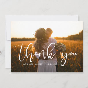 Elegant script wedding photo thank you card