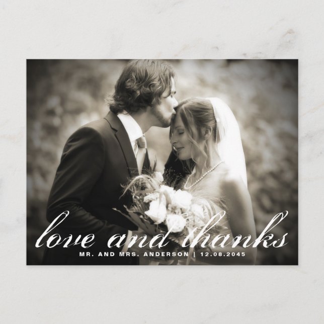 Elegant Script Wedding Photo Thank You Postcard (Front)