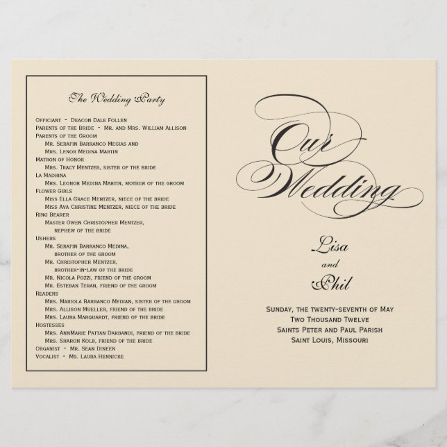 Elegant Script Wedding Program - Black & Off White (Front)