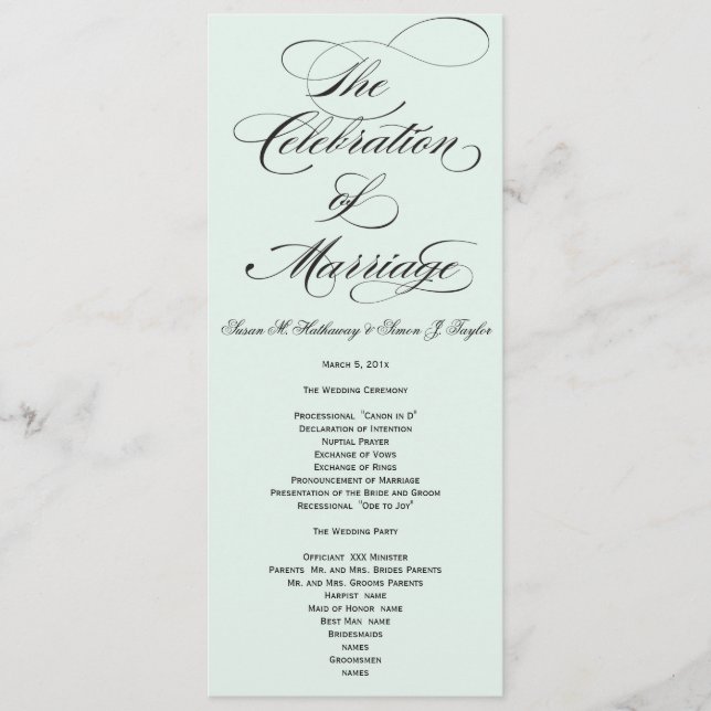 Elegant Script  Wedding Program - Blue (Front)