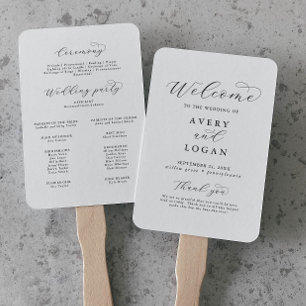 Elegant Script Wedding Program Hand Fan