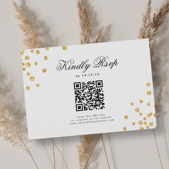 Elegant Script Wedding QR RSVP Gold Confetti  (Elegant Script Wedding QR RSVP Gold Confetti )