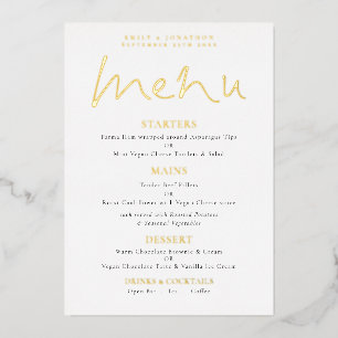 Elegant Script Wedding Real Foil Menu Card
