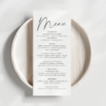 Elegant Script Wedding Reception Dinner Menu<br><div class="desc">This is an modern, elegant wedding menu featuring minimalist layout and unique font. All colours are editable. // For matching designs, search "ALICE" in the Sincerely By Nicole Zazzle store. * If you like this design but don't see it available for something you are looking for, please reach out to...</div>
