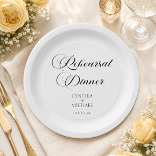 Elegant Script Wedding Rehearsal Dinner Paper Plate