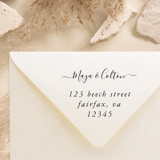 Elegant Script Wedding Return Address Rubber Stamp (Creator Uploaded)