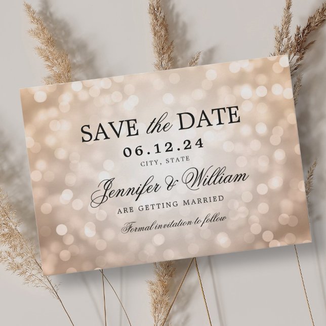 Elegant Script Wedding Rose Gold Bokeh Lights Save The Date (Elegant Script Wedding Rose Gold Bokeh Lights Save The Date)