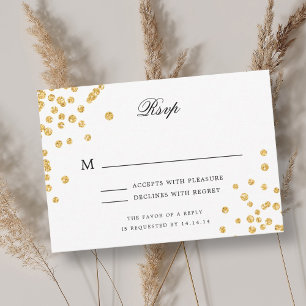 Elegant Script Wedding RSVP Gold Green Confetti 