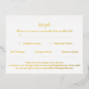 Elegant Script Wedding RSVP Real Gold Foil Invitation Postcard
