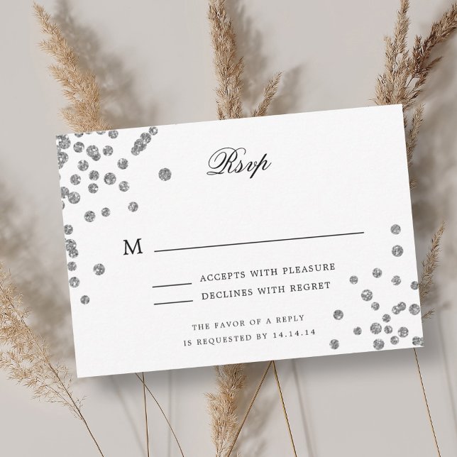 Elégant Script Wedding RSVP Silver Confetti (Elegant Script Wedding RSVP Silver Confetti )