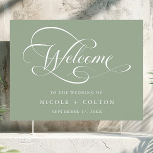 Elegant Script Wedding Sage Green Welcome Sign
