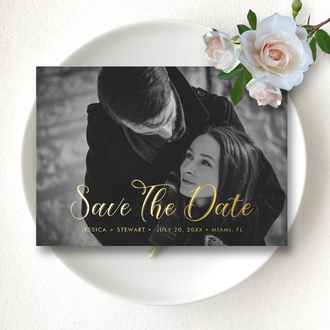 Elegant Script Wedding Save the Date Custom Photo (Elegant Script Wedding Save the Date Custom Photo Foil Invitation)