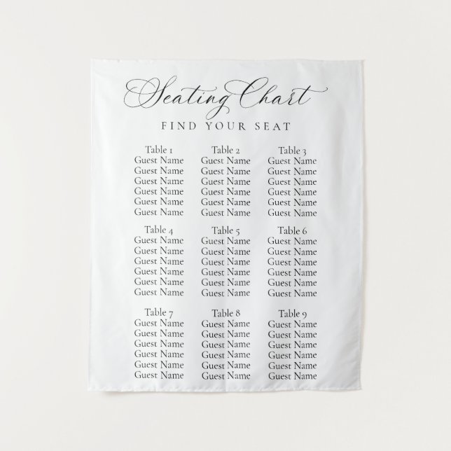 Elegant Script Wedding Seating Chart | Minimalist  Tapestry (Front)