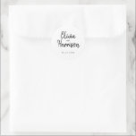 Elegant Script Wedding Sticker<br><div class="desc">Elegant Script Wedding Sticker Template. Personalize this elegant and stylish wedding sticker with names and date. Features black calligraphy script font and minimalist plain white background.</div>