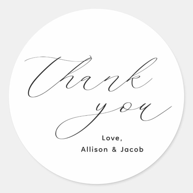 Elegant Script Wedding Thank You Classic Round Sticker (Front)