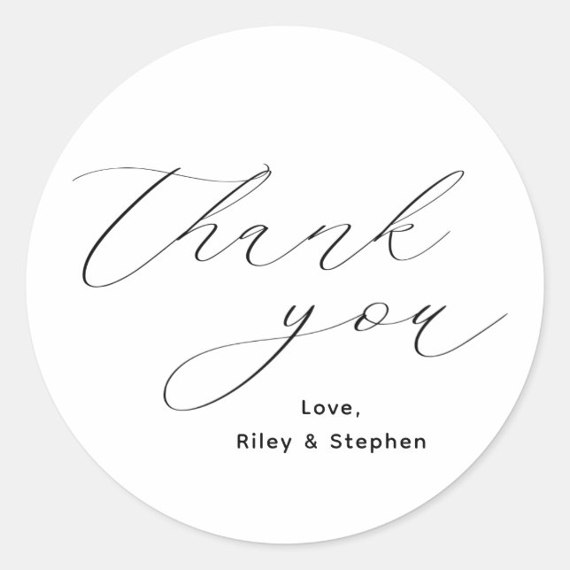 Elegant Script Wedding Thank You Classic Round Sticker (Front)