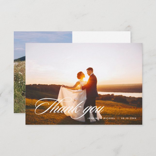 Elegant Script Wedding Thank You Photo W Note Card (Front/Back)