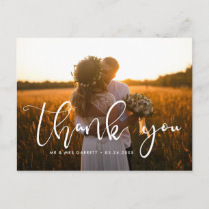 Elegant script wedding thank you postcard