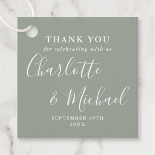Elegant Script Wedding Thank You Sage Green Favour Tags
