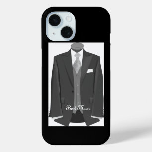 Elegant Script Wedding Tuxedo Suit Best Man iPhone 15 Case