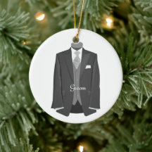 Elegant Script Wedding Tuxedo Suit Groom Ornament