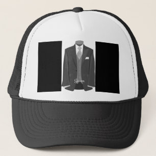 Elegant Script Wedding Tuxedo Suit Groom  Trucker Hat
