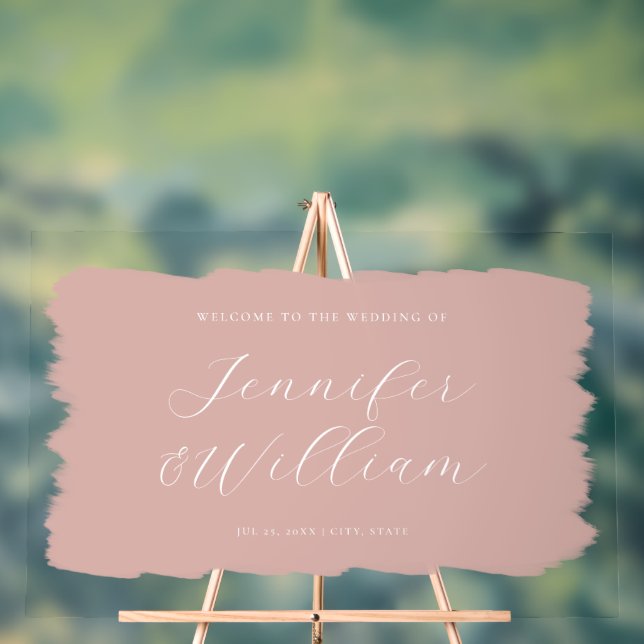 Elegant Script Wedding Welcome Paint Blush Acrylic Sign (Neutral)