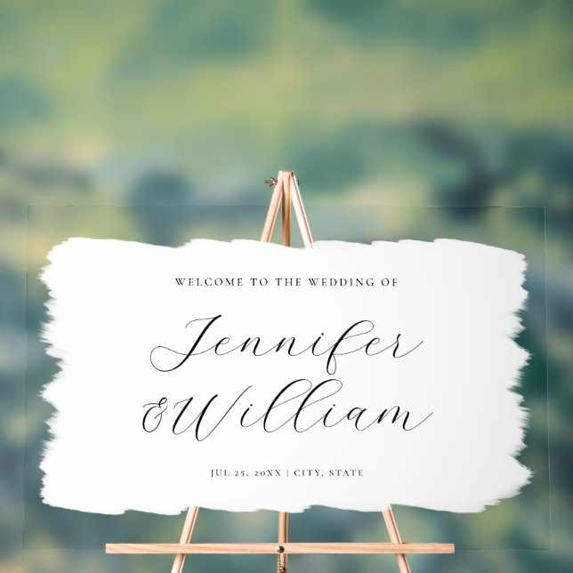 Elegant Script Wedding Welcome Paint White Black Acrylic Sign (Neutral)