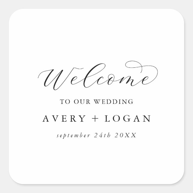 Elegant Script Wedding Welcome Square Sticker (Front)