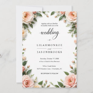 Elegant Script Wedding with Blush Floral Border Invitation