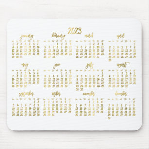 Elegant Script White And Faux Gold Calendar 2023 Mouse Pad