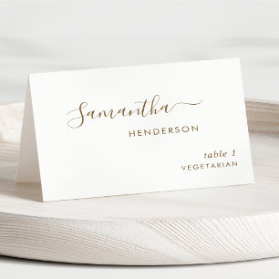 Elegant Script White and Gold Wedding Place Card