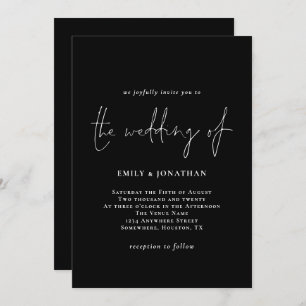 Elegant Script White Black Wedding Invitation