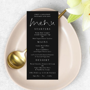 Elegant Script White Black Wedding Menu
