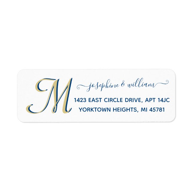 Elegant Script White Blue Custom Monogram Address  (Front)