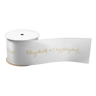 Elegant Script White Faux Gold Gift Wrap Wrapping Satin Ribbon