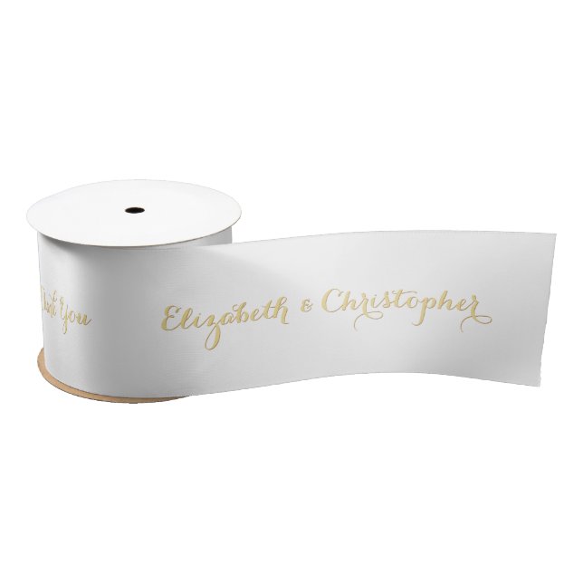 Elegant Script White Faux Gold Gift Wrap Wrapping Satin Ribbon (Spool)