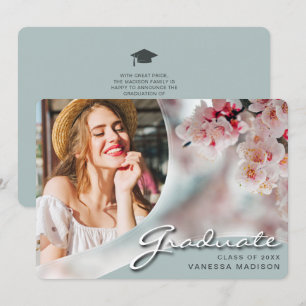 Elegant Script White Flowers   Modern Photo Grad Announcement