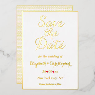 Elegant Script White Gold Wedding Save the Date
