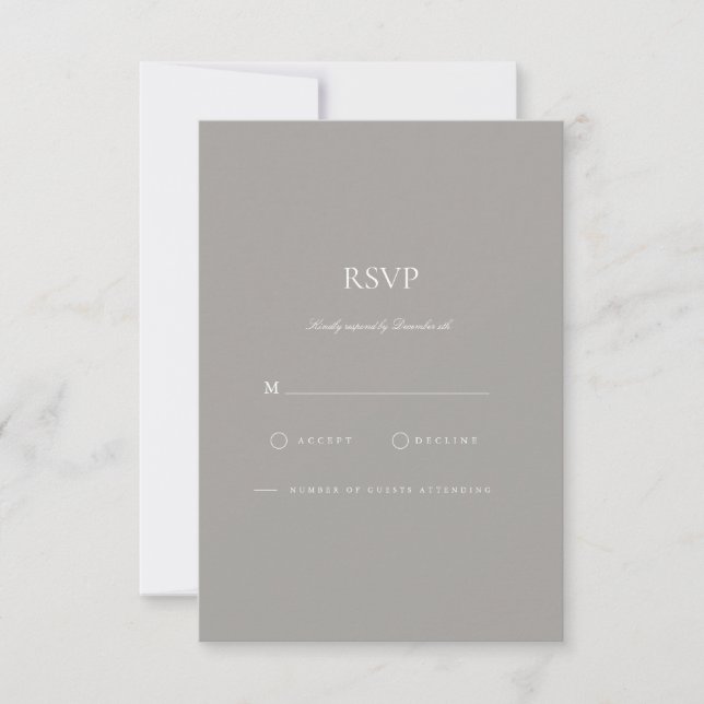 Elegant Script White & Gray RSVP Card (Front)