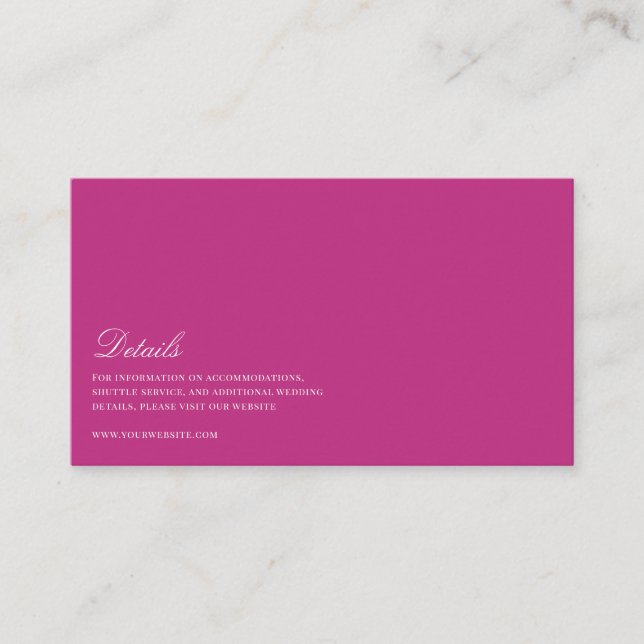 Elegant Script White & Magenta Wedding Details  Enclosure Card (Front)